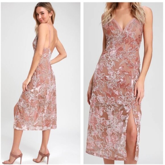 Lulus katrin mauve burnout velvet floral print midi dress - Picture 3 of 9